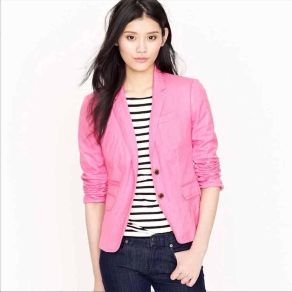 J. Crew Bright Pink Ruched-Sleeve Blazer